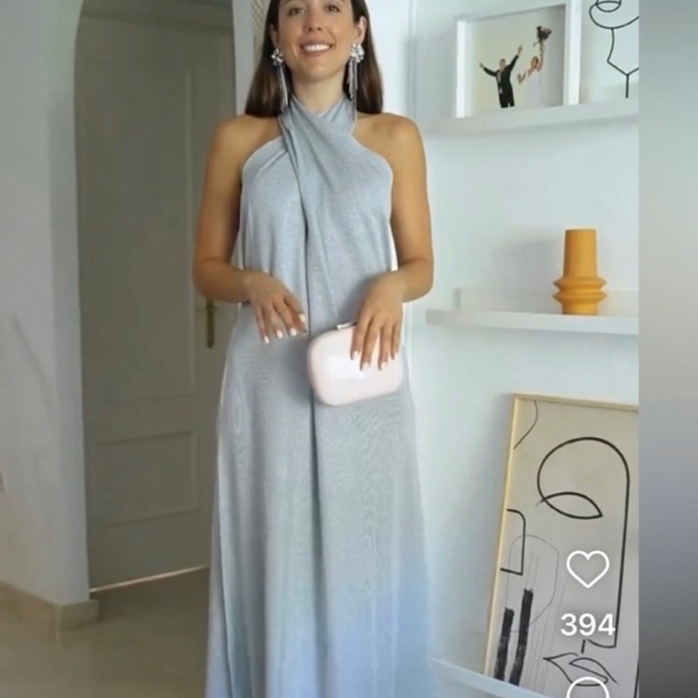 zara knit dress  metallic dress silver halter